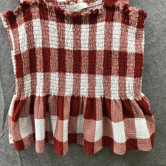 Loft Smocked Cami Womens XL Peplum Rust Brown Plaid Stretch - Picture 4 of 8